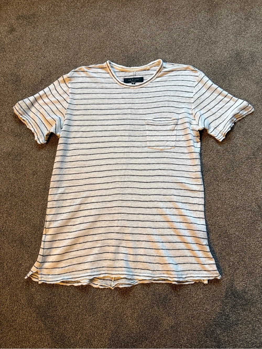 rag & bone Cream and Black Striped Pocket Tee